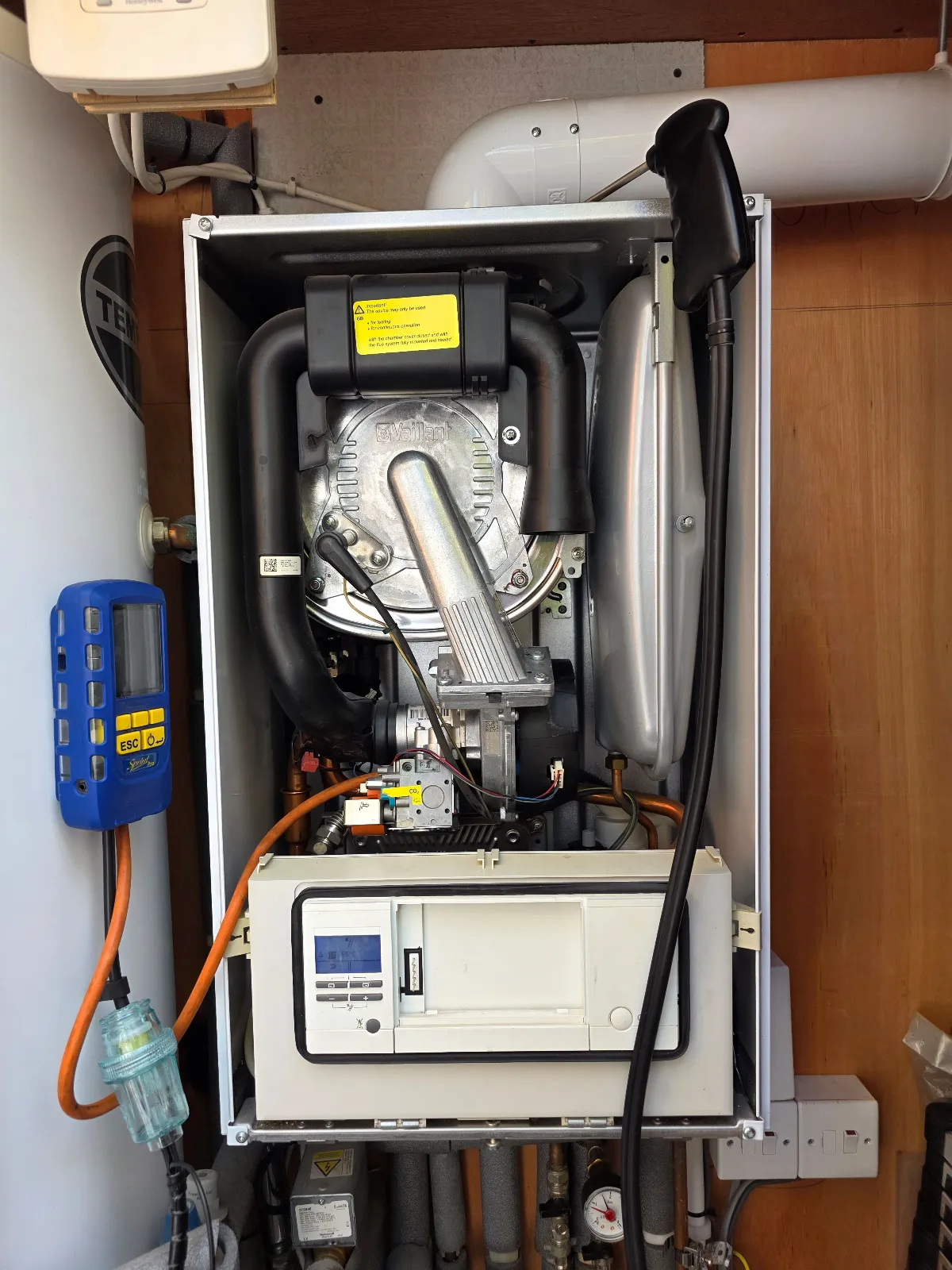 Combustion performance checked during the boiler service in Fulham